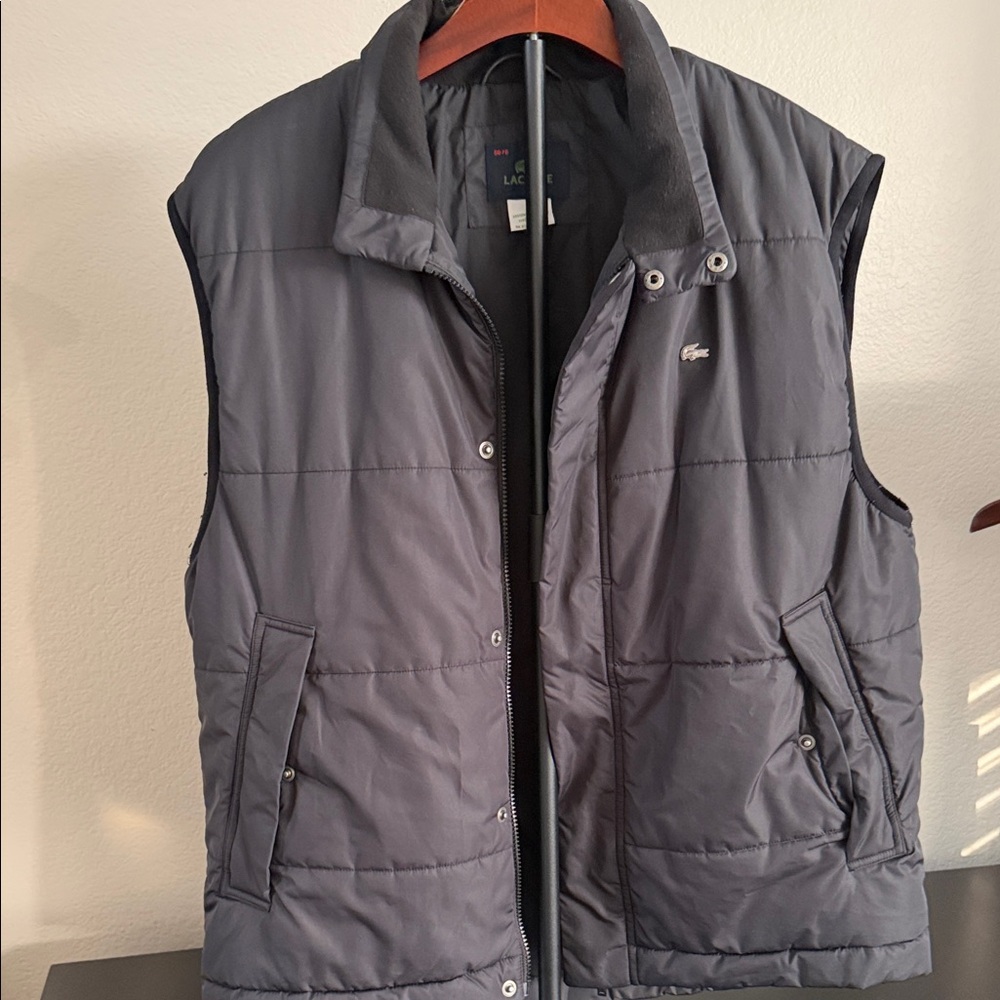 Lacoste Black Quilted Puffer Vest with Snap Front